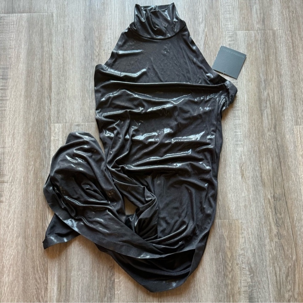 Norma Kamali Halter Turtle Side Slit Gown in Black - Picture 5 of 12